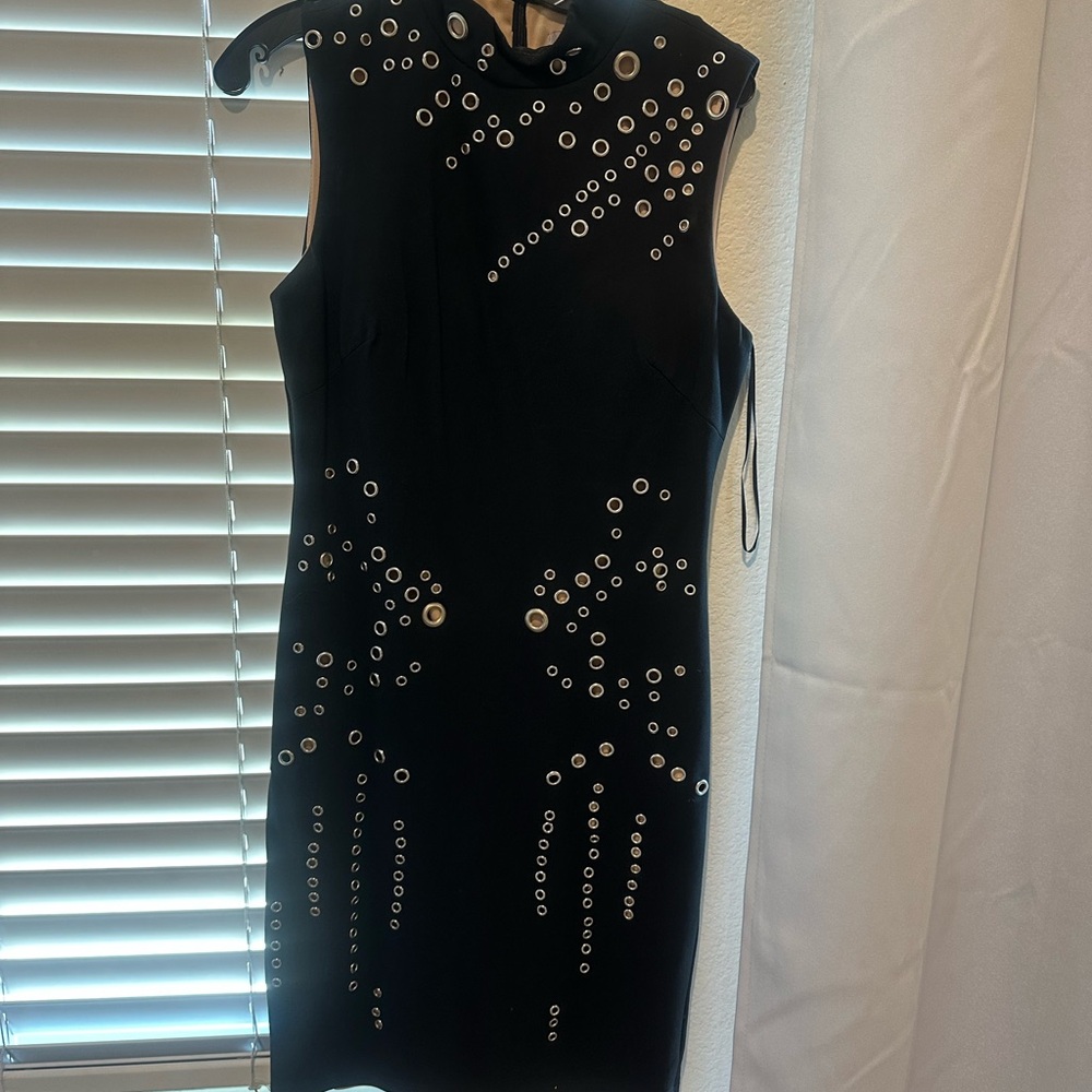 Jovani Black Sheath Mini Dress with Silver Embellishments